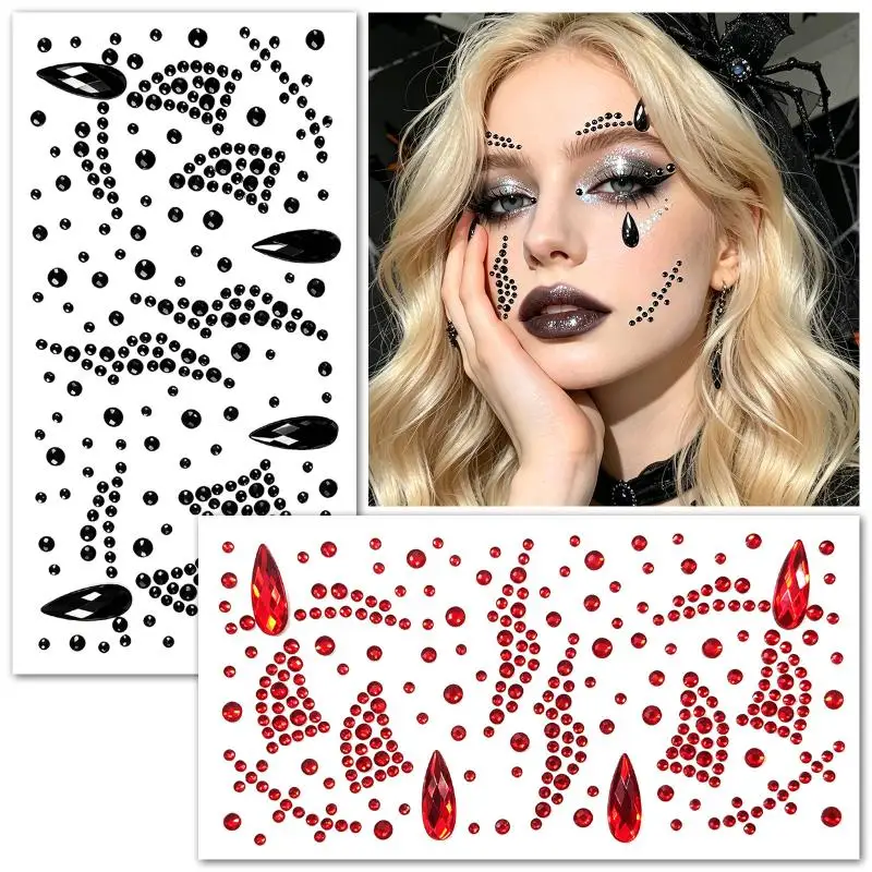 3D Devil Face Rhinestone Jewel Sticker Waterproof Crystal Tattoo 1Pcs for Music Festival Stage Makeup