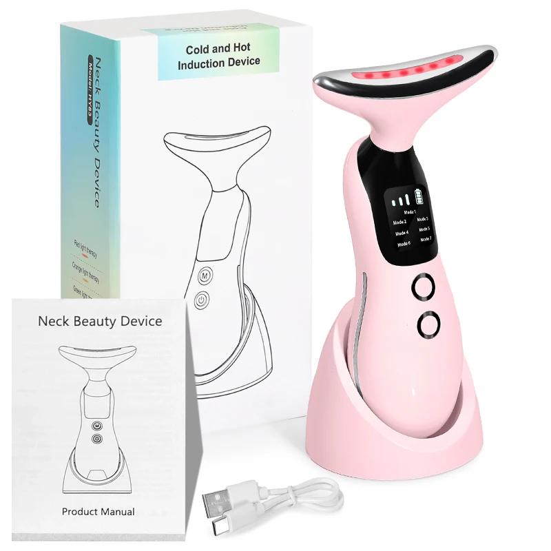 7 Colors LED Lights Face Neck Beauty Device Vibration Massage Improve Neck Lines Reduce Double Chin Neck Lifting Massager
