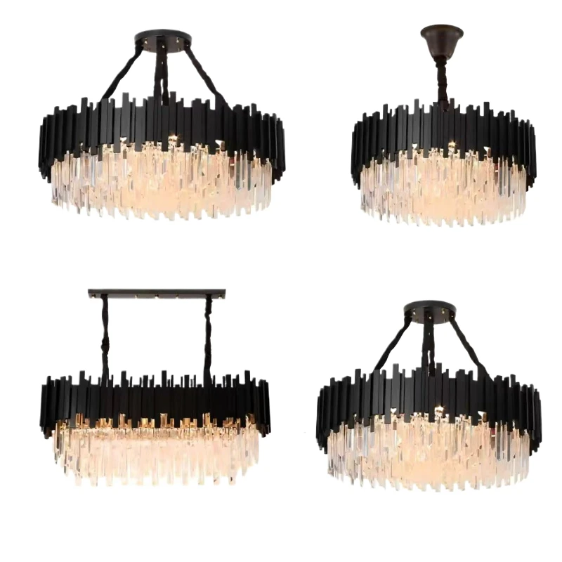 Postmodern Various styles Black Stripes Crystal chandelier,lustre Height adjustable Hardware Ceiling dimmable for dining room