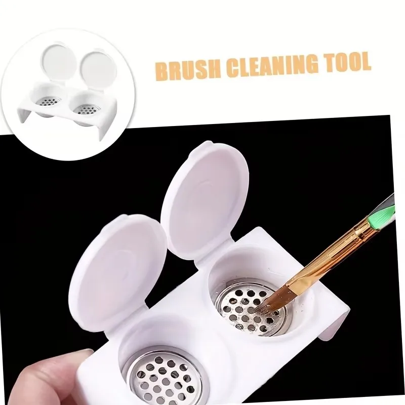 Nail Art Dual-Hole Brush Cleaning Cup Can Accommodate Various Liquids. Features a Double-Layer Lid Design to Prevent Liquid Evaporation