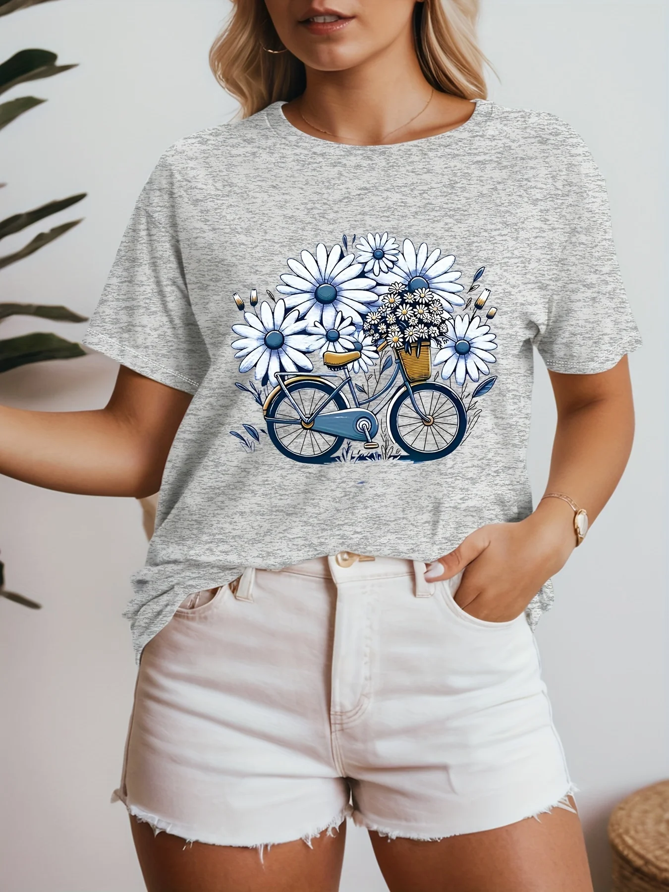 

Женская футболка большого размера с цветочным принтом и велосипедным принтом, свободная повседневная, мягкая, удобная и дышащая, для занятий спортом на открытом воздухе