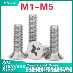 200/ 100/ 50/ 20 pcs 304 Stainless Steel Cross Phillips Flat Countersunk Head Screw Bolts Length 3-50mm M2 M2.5 M3 M3.5 M4 M5