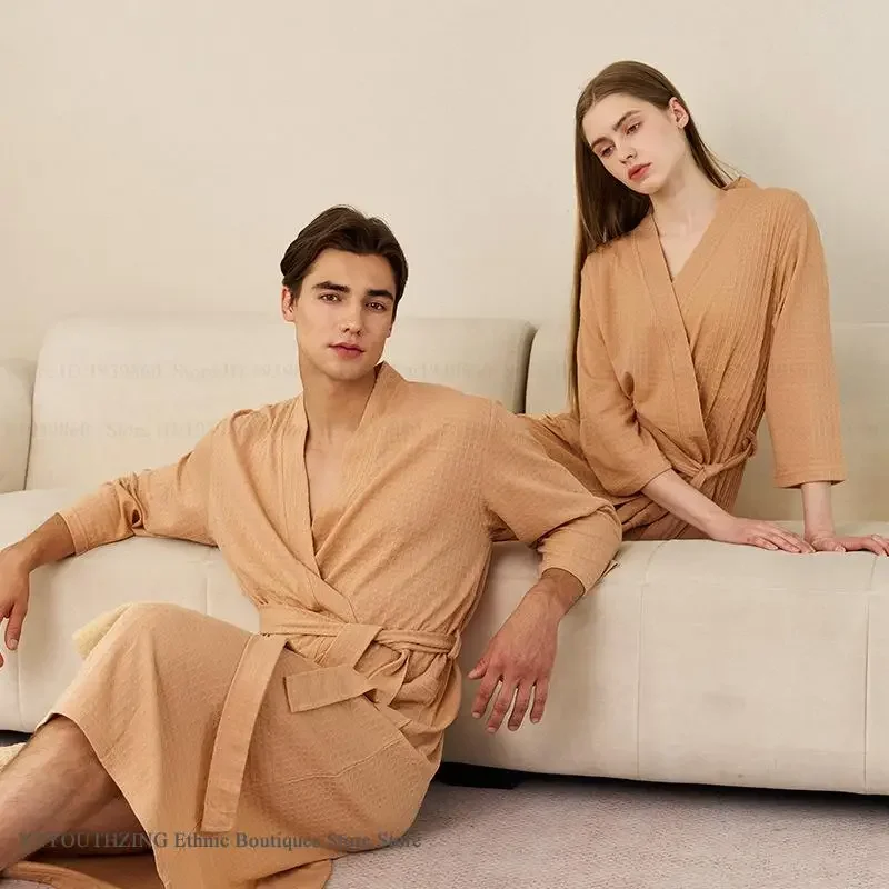 

Large Size Waffle Couple Robe Kimono Gown Bathrobe Spring Autumn New Sleepwear Home Dress Loose Casual Nightgown Lounge Wear