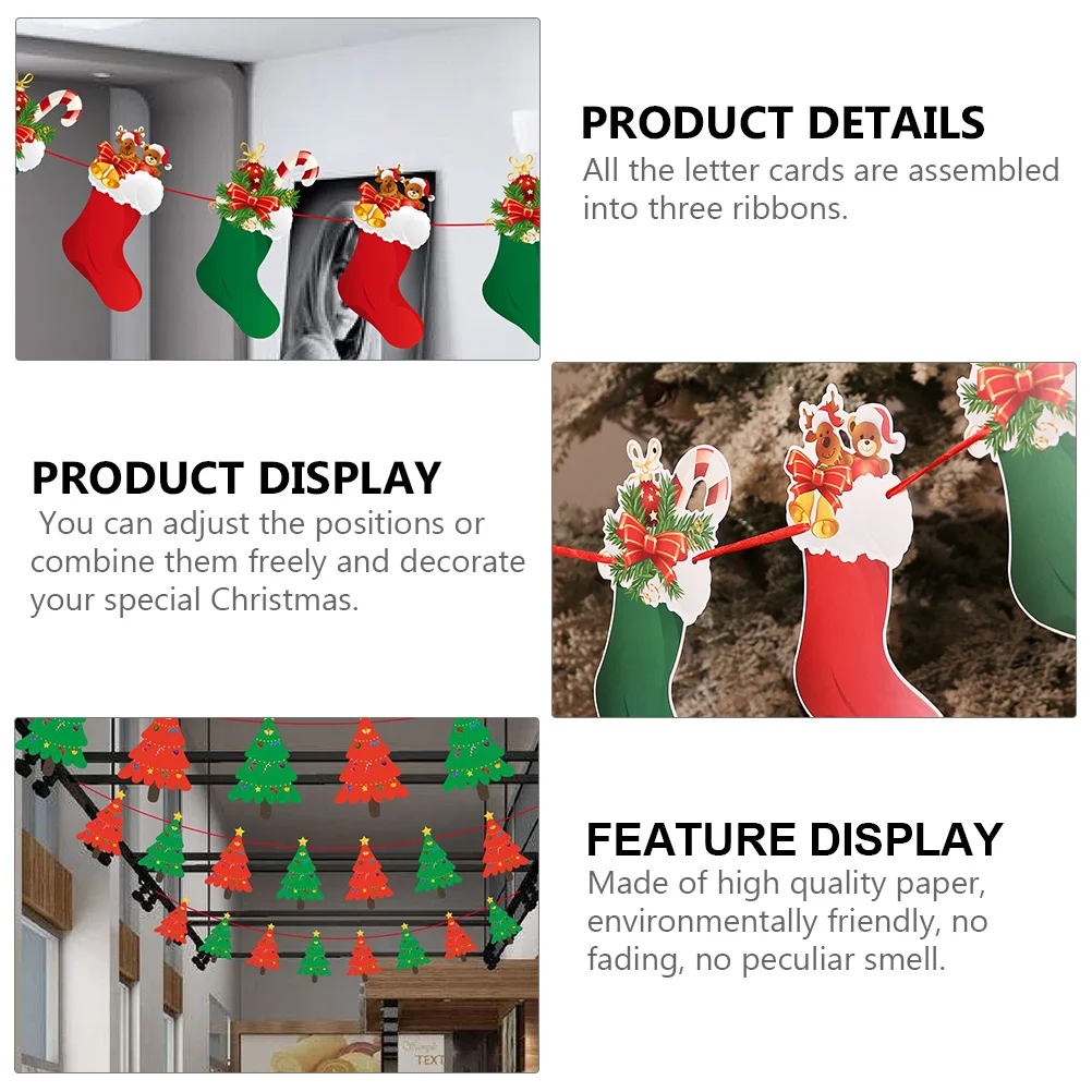 

4Pcs Christmas Banner Decorations Set with Reindeer Tree Stars Snowflakes for Xmas Office Kindergarten Garden Party Hanging