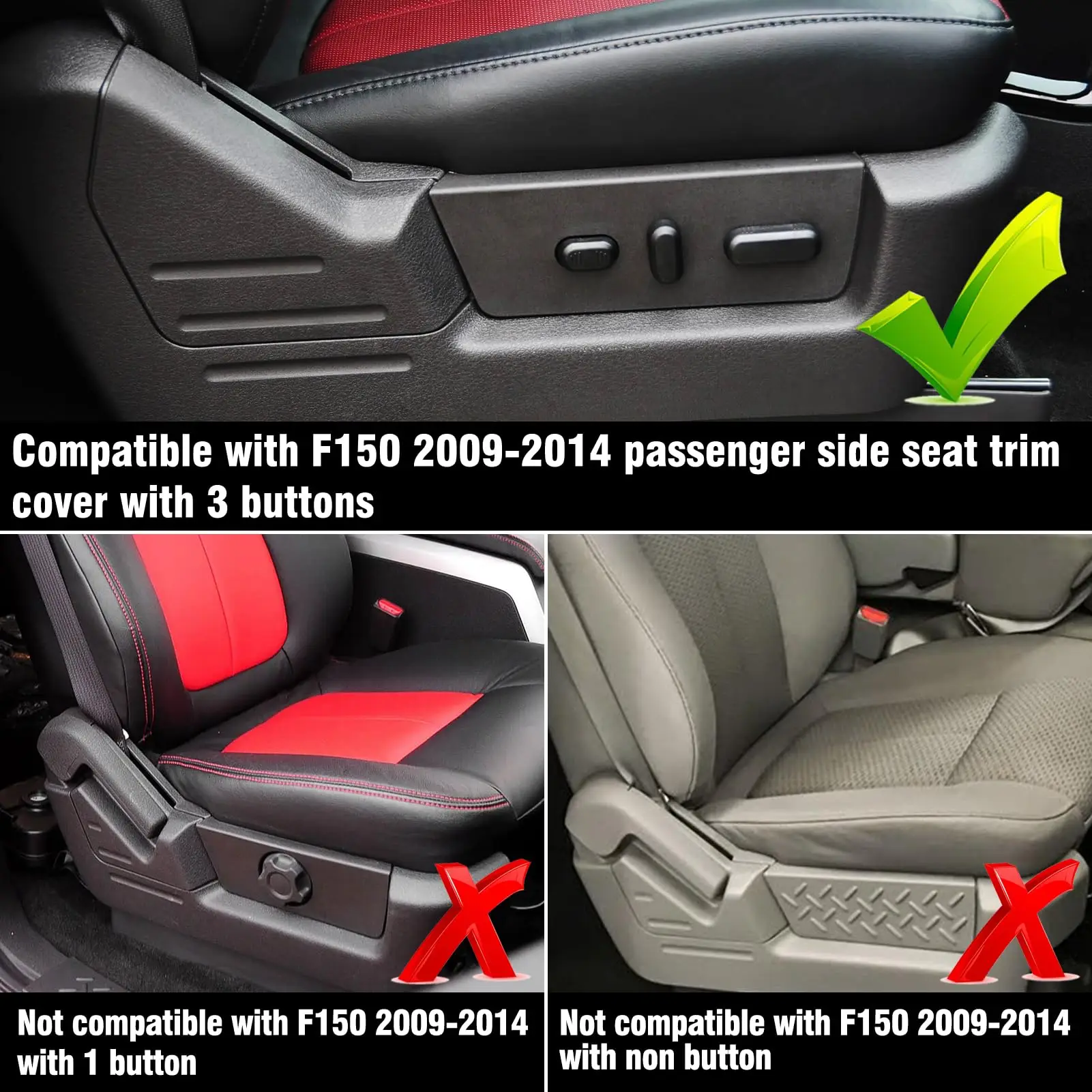 Seat Trim Cover Panel & Switch Bezel for Ford F150 2009–2014 Lincoln Mark LT  Replace 9L3Z-1661693-AB 9L3Z-14A706-CA