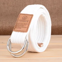Ceinture unisexe en toile tissée multicolore avec double anneau, ceinture en alliage solide, ceinture Campus pour jeunes garçons et filles, ceinture pour femmes, document, vente en gros