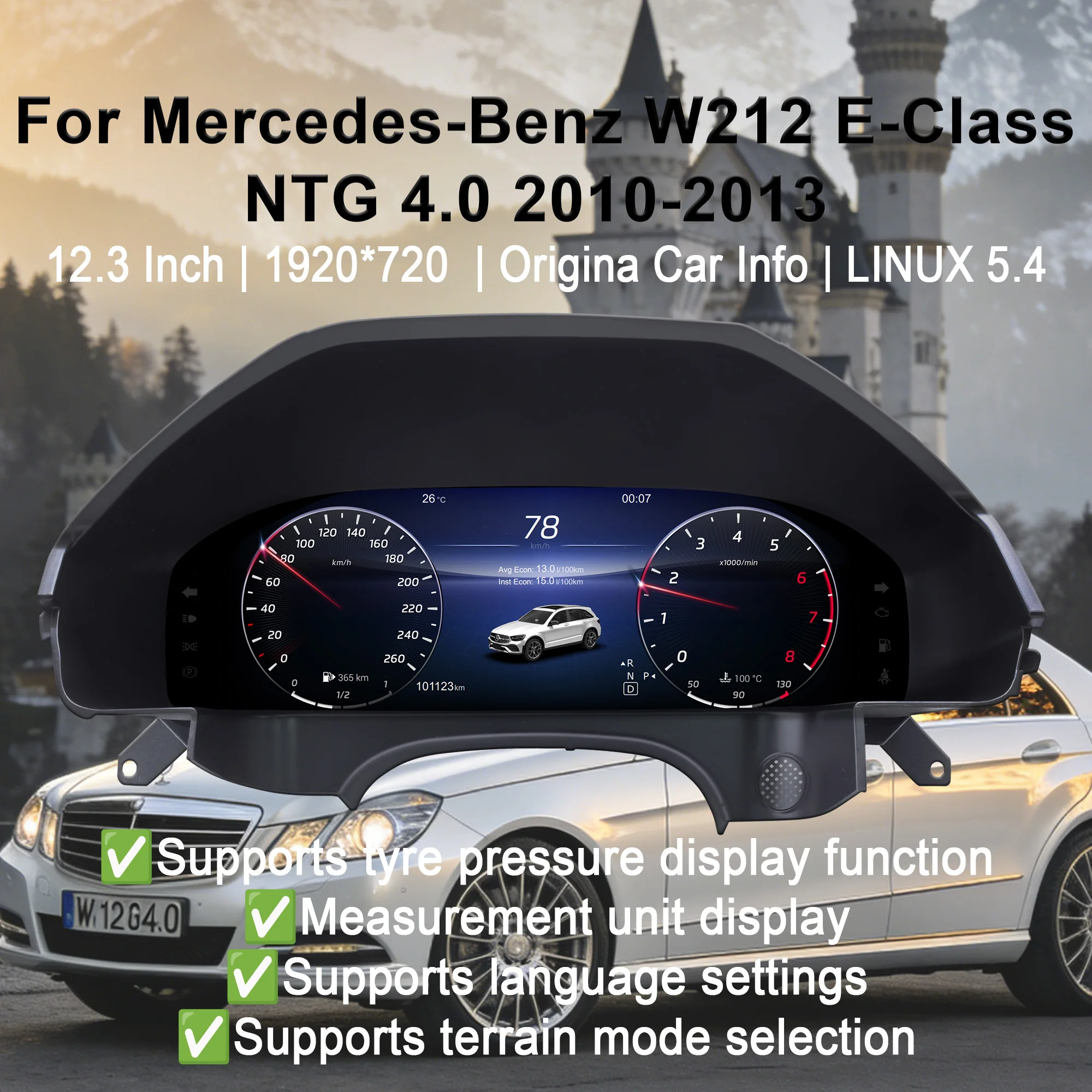 

Цифровая приборная панель для Mercedes-Benz W212 E-Class NTG 4.0 2010-2013, спидометр, приборная панель, 12,3-дюймовый HD-экран, Plug and Play