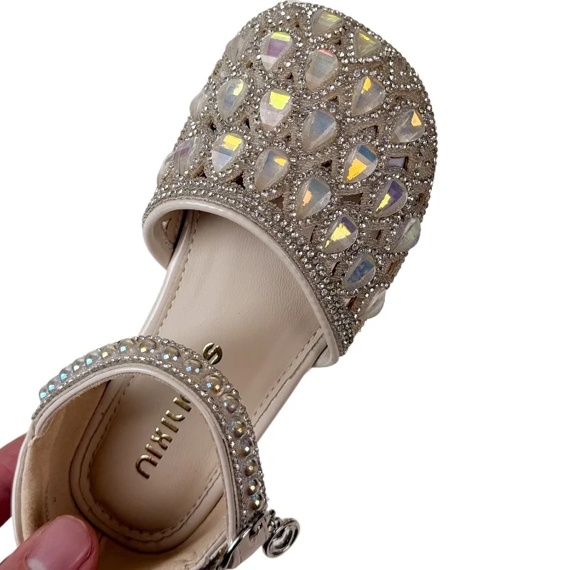 

2025 Summer Children's Girls Fashion Crystal Single Shoes Kids Toddler Princess PU Leather Hollowed Out Rhinestone Sandals