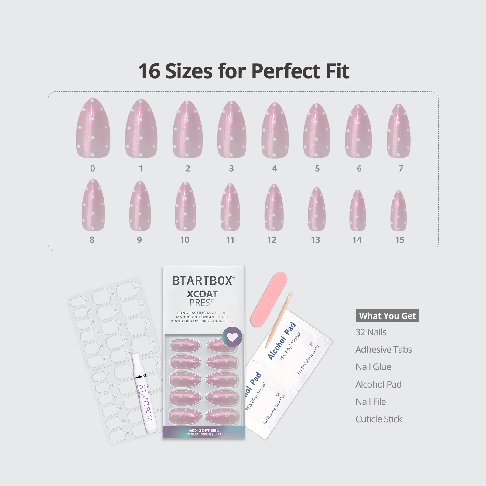 Ladies' Favorite：Spring Summer Pink Glossy False Fake Nails High Quality Wholesale Medium Almond 3D Polka Dot Design Soft Gel Pr