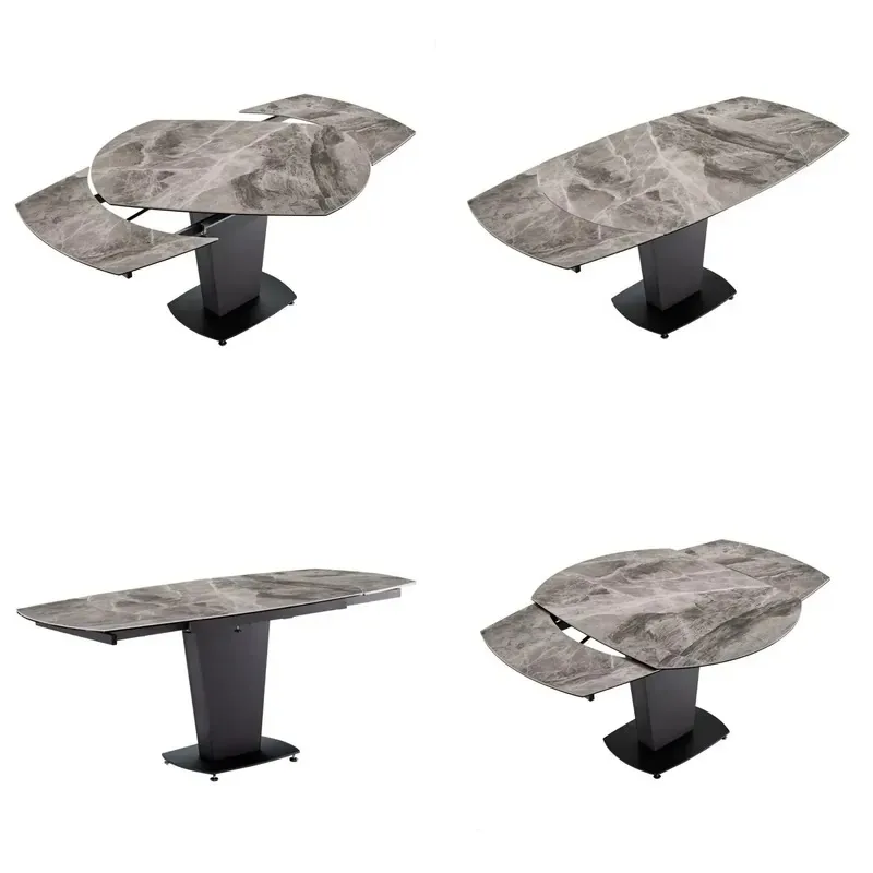 Rotatable and expandable dining table Hot sale Tempered glass top Wooden top Ceramic top Folding space saving living room