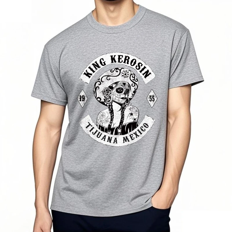 تي شيرت سريع الجفاف كاجوال تي شيرت King Kerosin Tijuana المكسيك ناعم بلون سادة تي شيرت كلاسيكي ناعم أساسي