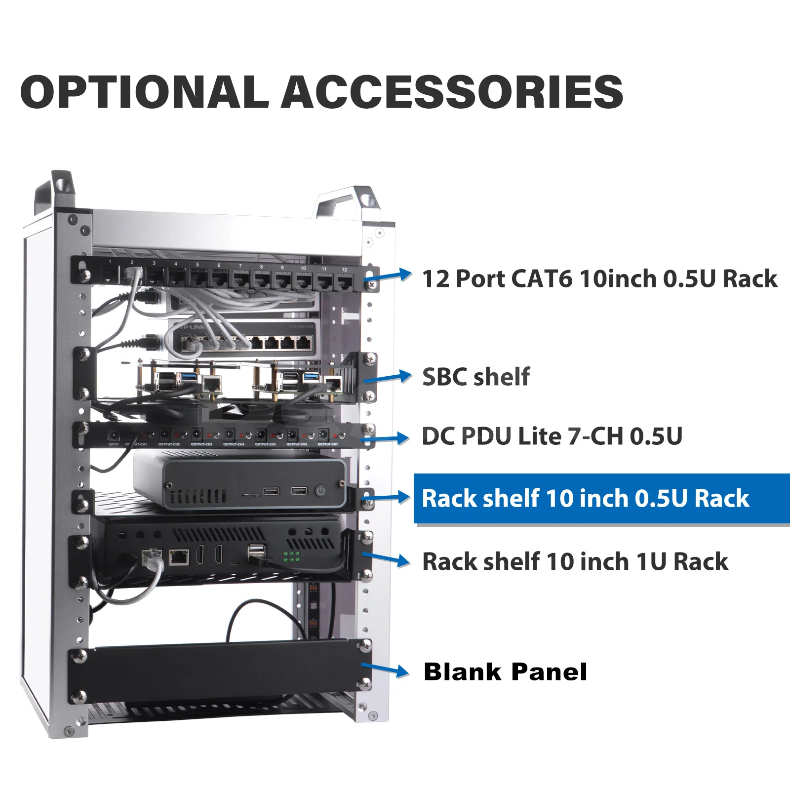 DeskPi 0,5U Scaffale rack da 10 pollici per accessori RackMate per armadio server T0/T1