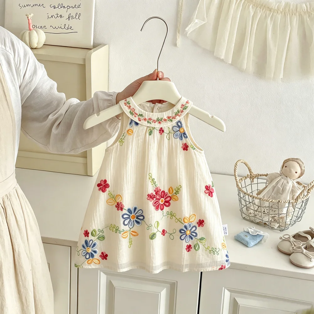 Baby-Sommerkleid mit Blumenmuster und Neckholder, Süßes Strand-Prinzessinnenkleid für Mädchen, Babykleidung ﻿