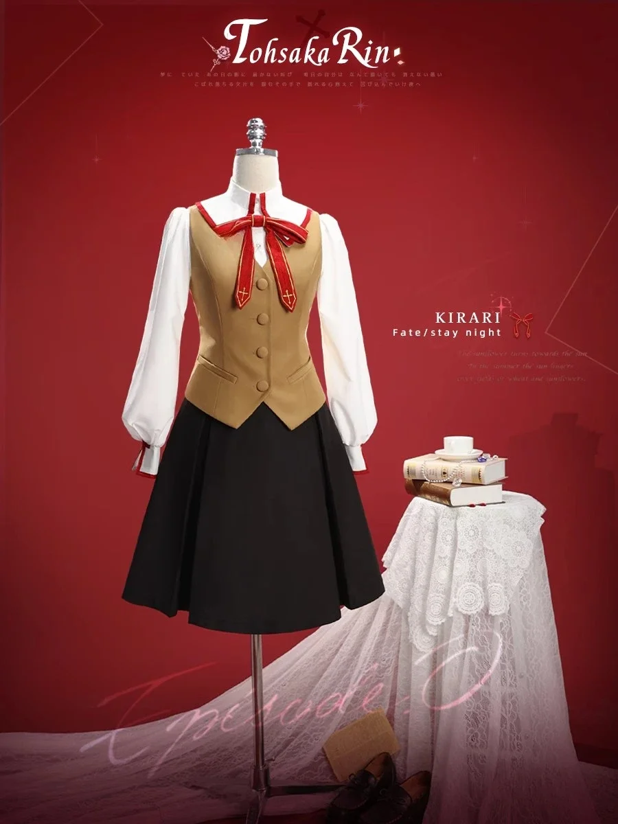 Disfraz de Anime Fate/Grand Order Tohsaka Rin, uniforme de Halloween para mujer, vestido de Lolita para niñas