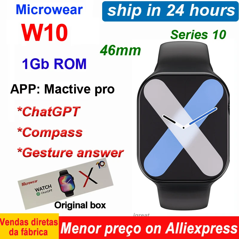 IWO W10 Smart Watch X Series 10 1GB ROM New Gesture Bluetooth Call ChatGPT NFC Compass GPS Tracker Men Smartwatch