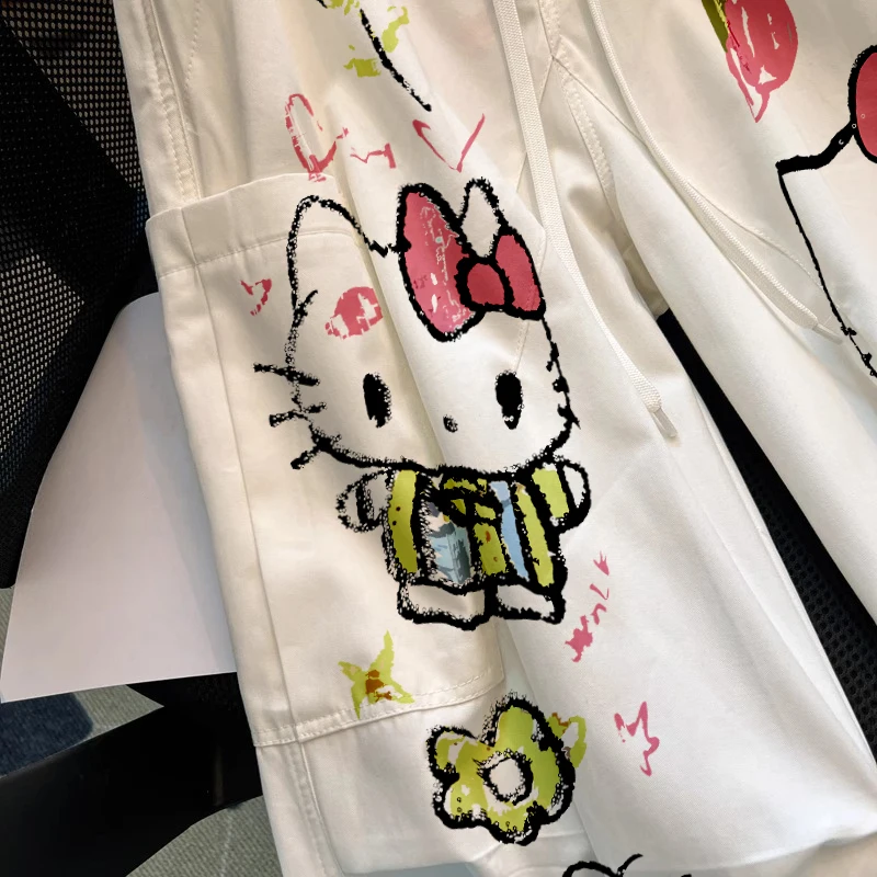 Plones Casus de Trabajo Hoados con Estampado de iti de Dibujos Animados Retro, Plones de Pierna Ancha con Co...