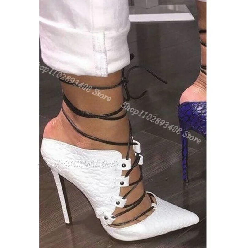 Pointed Toe Lace up Slingback Pumps Stiletto Heels Spring British Style Design for Party Dress Women Shoes Zapatos Para Mujere