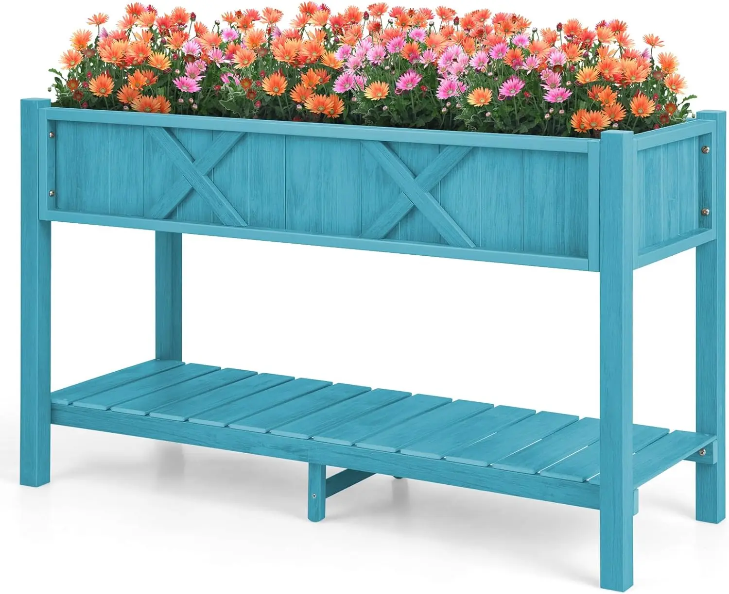 

HIPS Raised Garden Bed, Elevated Planter Box w/Legs, Storage Shelf, Drainage Holes, Weather-Proof Standing Raised Beds f