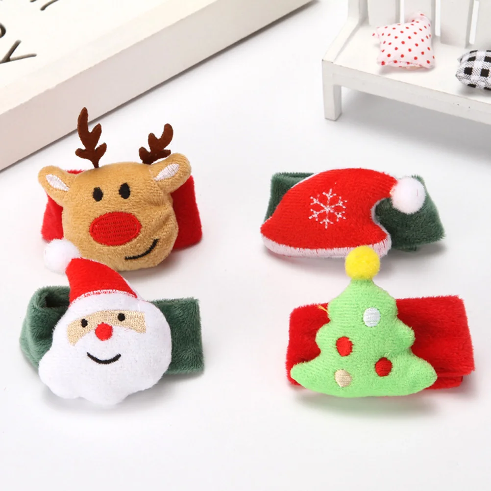 4 stuks Kerst Slap Armbanden 4 Patronen Kerstman Elanden Kerstboom Hoed Duurzaam Materiaal Comfortabel Slijtage Vakmanschap