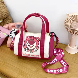 Miniso Lotso Kawaii Crossbody Bag Cute Cartoon Fashion Satchel Anime Handbag Casual Portable Tote Adjustable Strap Backpack Gift