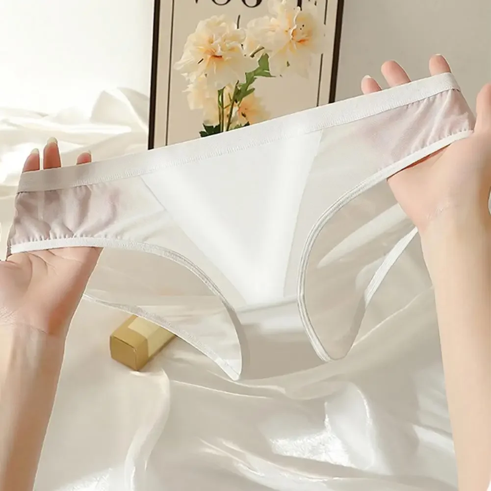 Sexy Mesh Ice Silk Solid Thin Breathable Underwear Middle Waist Elasticity Panties Women Seamless Comfortable Intimate Briefs - Image 3