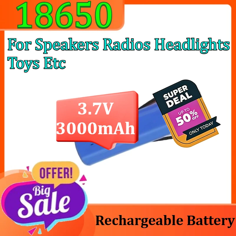 

PH2.0 Plug 18650 Lithium Ion Rechargeable Battery with PCB for Speakers Radios Headlights Toys Etc 3.7V 3000mAh