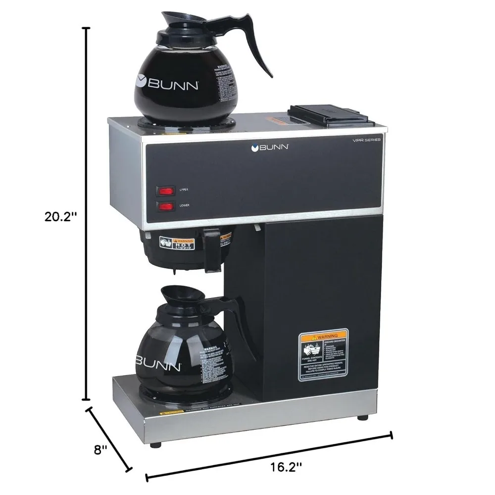 33200.0015 VPR-2GD 12-Cup Pourover Commercial Coffee Brewer with Upper and Lower Warmers and Two Glass Decanters, Stainless