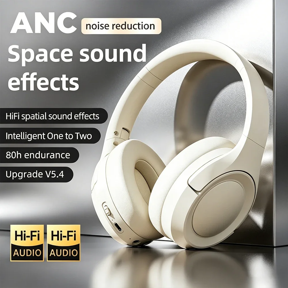

Foldable Bluetooth 5.4 Over-Ear Headphones, HiFi Stereo Wireless ANC Headset with Microphone for Travel Work Gaming