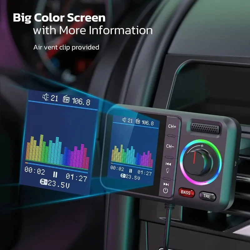 Drahtloser FM-Transmitter mit großem Farbbildschirm 2,4 A QC3.0 Dual USB Schnellladung Freisprechanruf Auto AUX Adapter MP3-Musik-Player