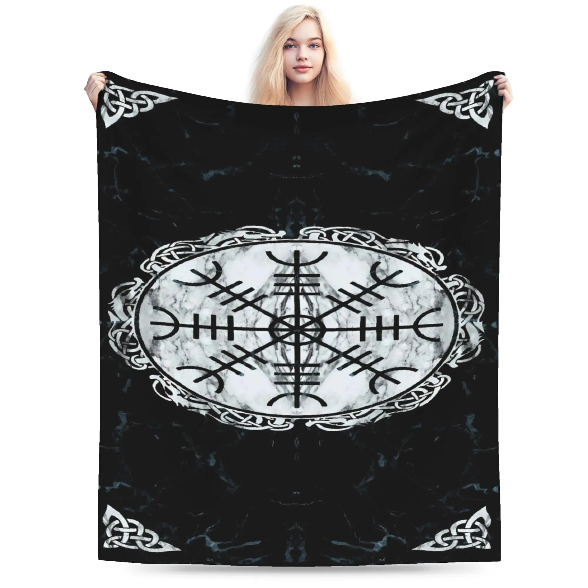 Aegishjalmur Norse Rune Celtic Knot Marble Print Blanket Soft Warm  Throw Blanket Winter Couch Chair Sofa Bed Street Bedspread