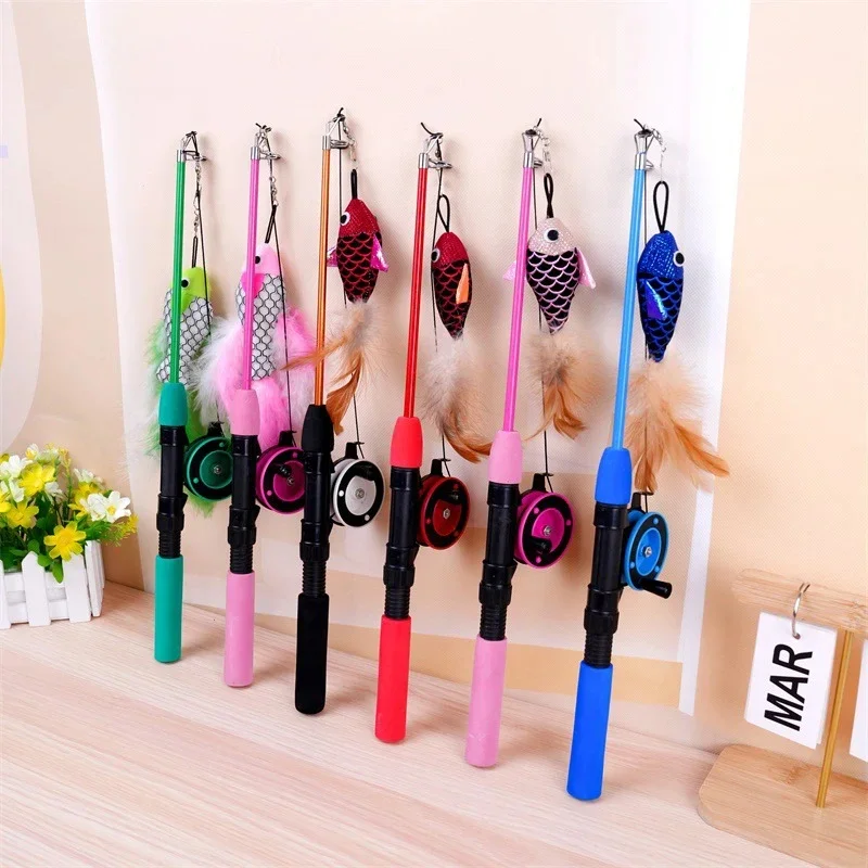 RR-Retractable Cat Toy – Fish Type with Telescopic Feathers, Funny Stick Toy for Kittens, Simulation Fishing Rod