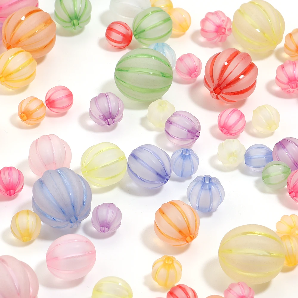 10-100pcs/lot Colorful Pumpkin Acrylic Beads Candy Stripe Loose Spacer Beads For Jewelry Making DIY Necklace Bracelet