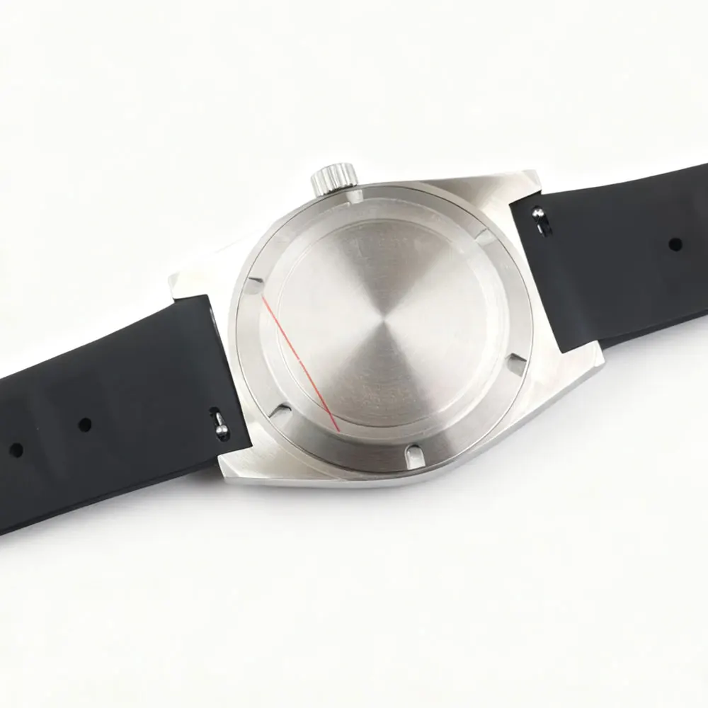 LOGO personalizzato Orologio da uomo automatico da 38 mm Cassa spazzolata Cinturino in caucciù con cristallo di zaffiro Orologi da uomo Orologio da polso meccanico NH35