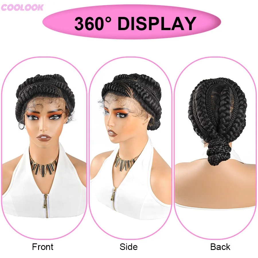 Neu eingetroffene Bantu-Flechtperücken, synthetische Vollspitzen-Cornrow-Box-Braids-Perücken, kleberlose, handgefertigte Low-Bun-Flechtperücken für Damen, 12 Zoll – Detail 9