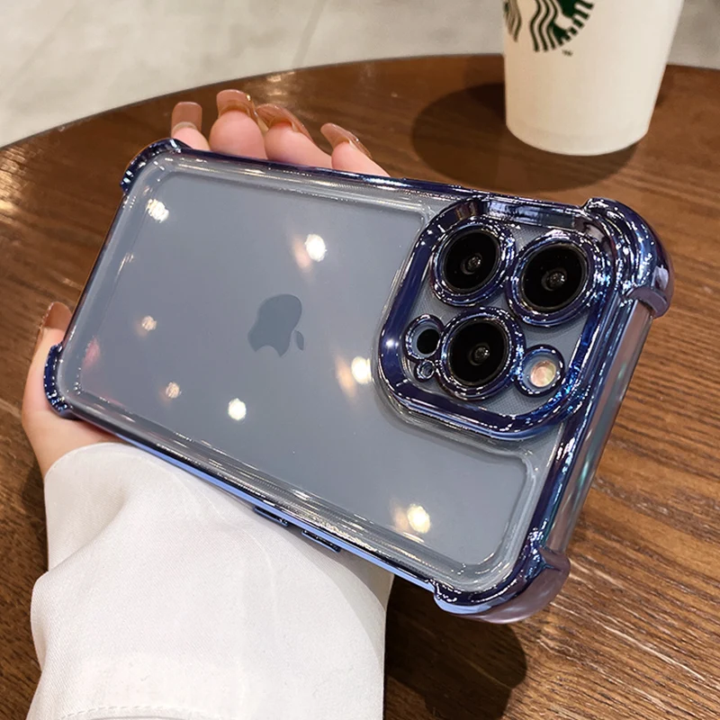 

Shockproof Laser Plating Glitter Silicone Soft Case For iPhone 16 15 14 13 12 11 Pro Max Plus Clear Cover iPhone16ProMax Shell
