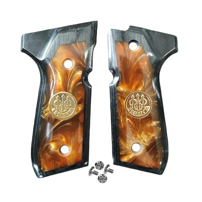 ctg-custom-grips-for-92-fsgold-pearl-resin-with-gold-medallionblack-wood-texture