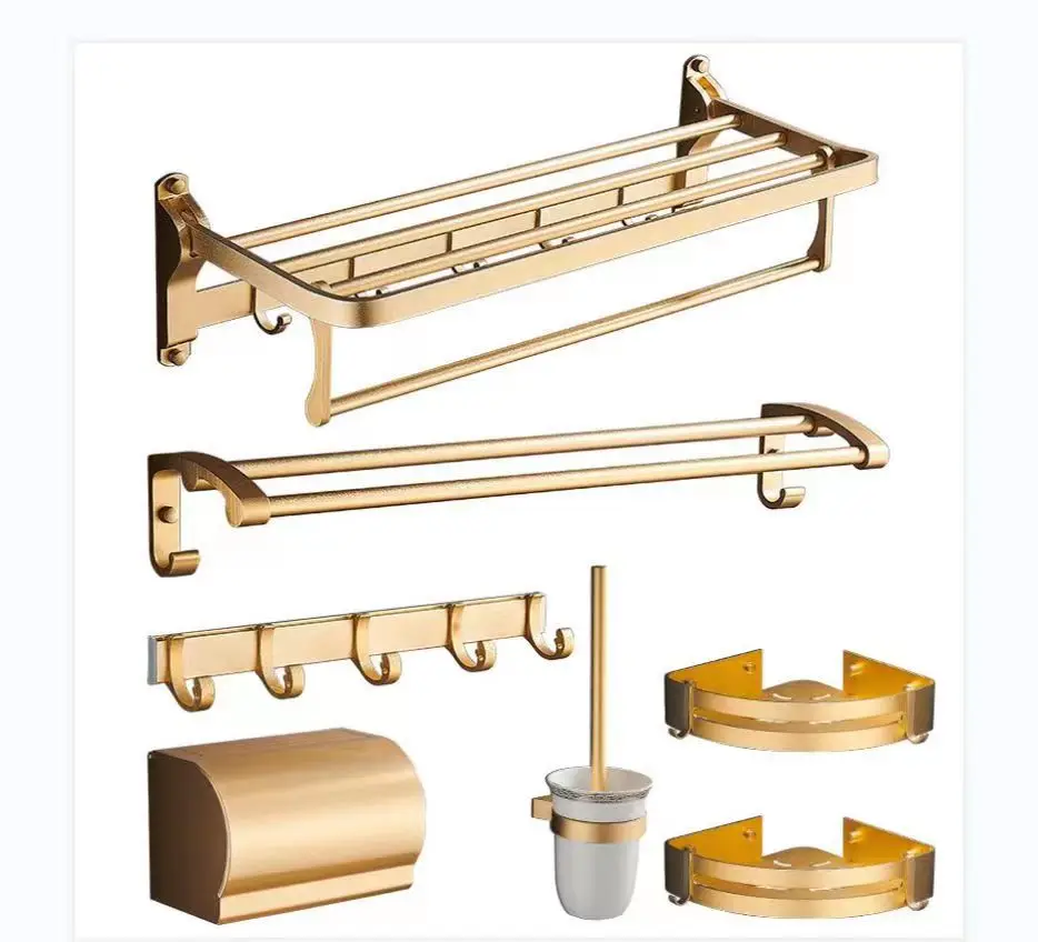 Golden Bathroom Shelves Towel Rack Bathroom Shelf Wall-mounted Corner Storage Shelf Bathroom