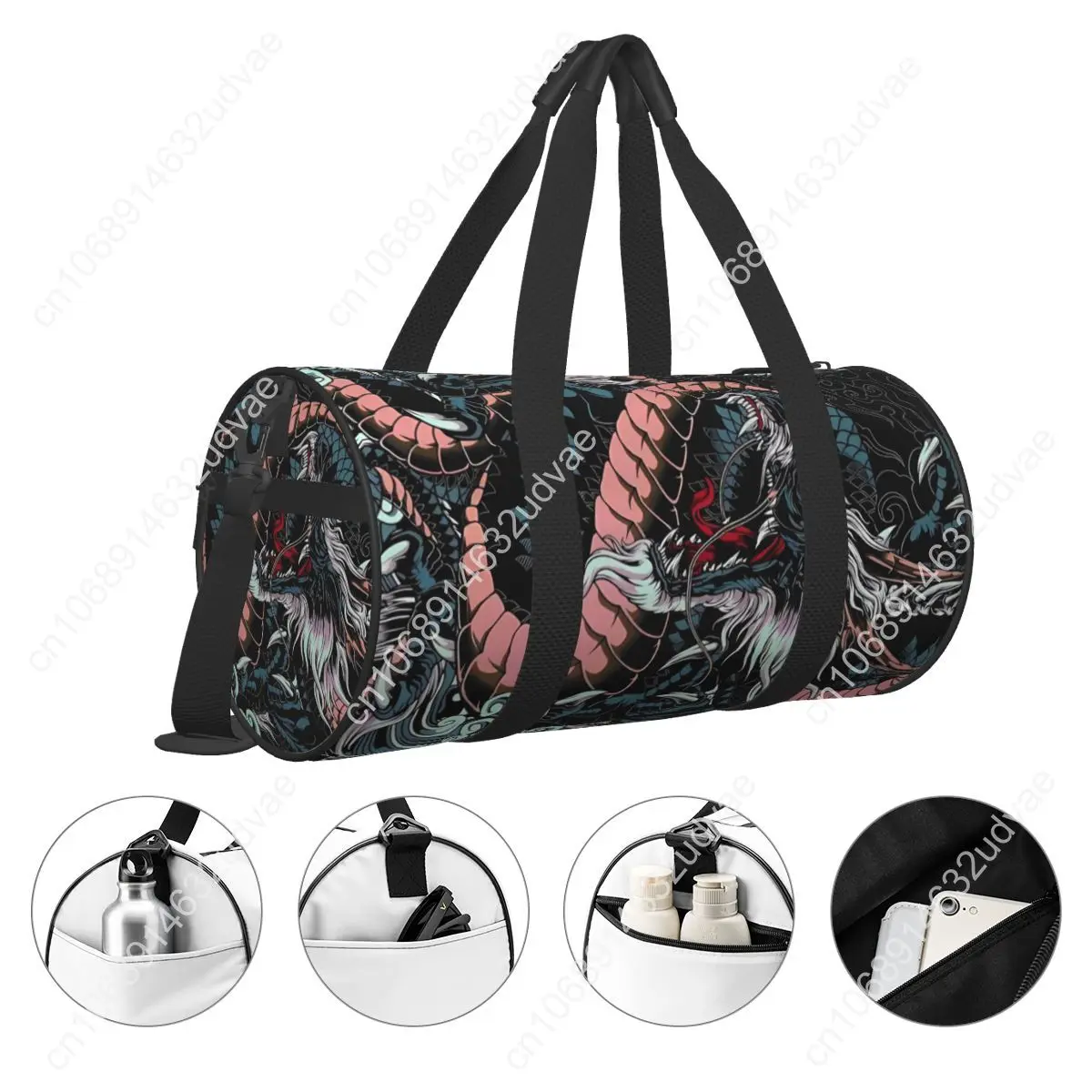 Japanese Dragon Sports Bags Cool Kawaii Swimming Gym Bag with Shoes Graphic Handbags Male Female Pattern Waterproof Fitness Bag