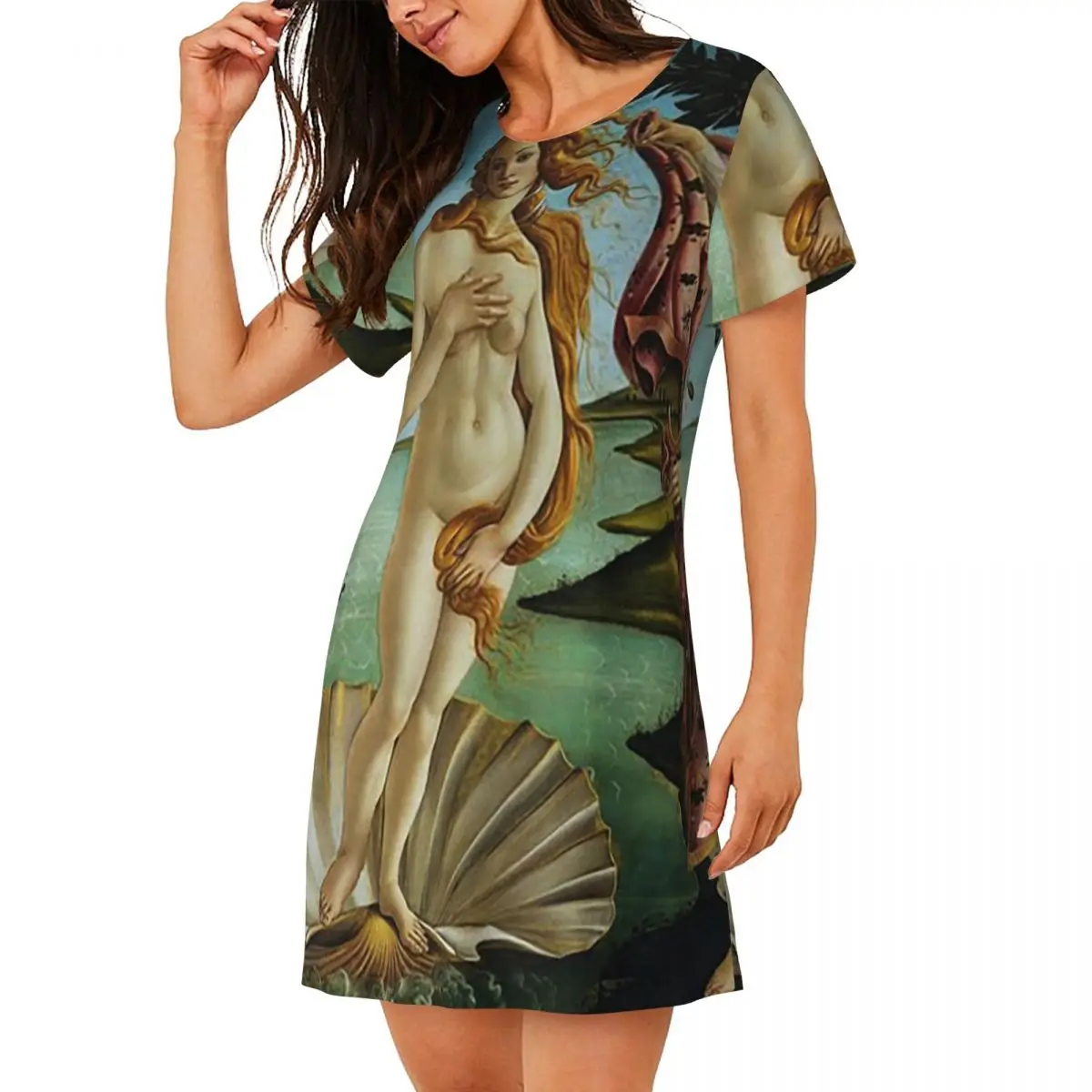 The Birth Of Venus By Sandro Botticelli (1486) Short Sleeves Nightdress For Sleeping Women Short Sleeve Nightgowns Pajama Dress