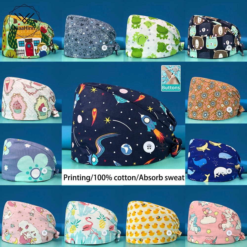 

Work Scrub Hats Elastic Sweat-absorbent Surgical Uniform Woman Medical Accessories Spa Pet Shop Veterinary Cleaning Service Caps
