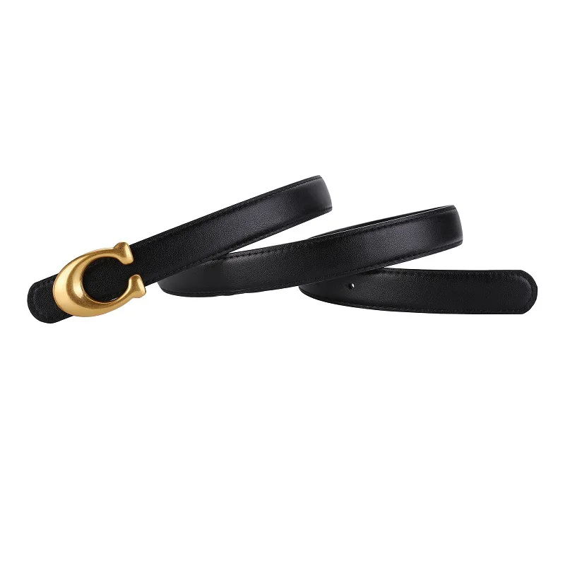 Modeontwerper Damesriem 2,3 CM Echt Lederen Riem Alphabet Gouden Gesp Ultra Dunne Riem Voor Alle Gelegenheden