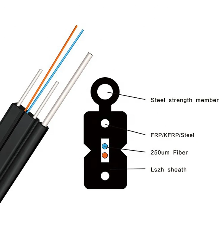 100M SC APC SM G657A2 cavo di derivazione per esterni cavo di toppa in fibra ottica cavo in fibra ottica con filo di acciaio nero rivestimento LSZH 0.5/0.4mm