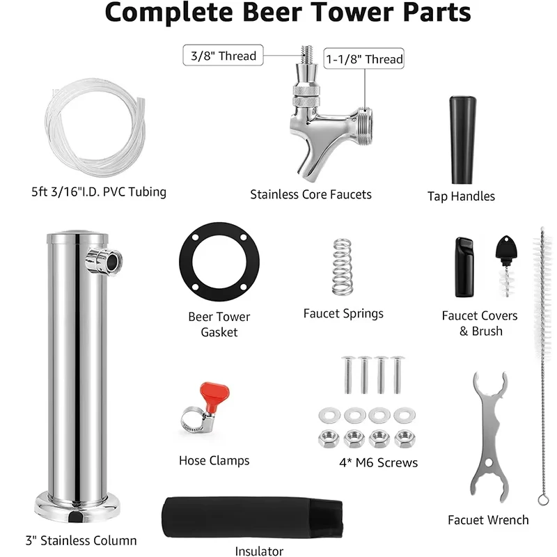 Beer Tower, Single Tap Beer Kegerator Dispenser, 3-Inch Column Homebrew Draft Beer Dispensing with Complete Installation Kit