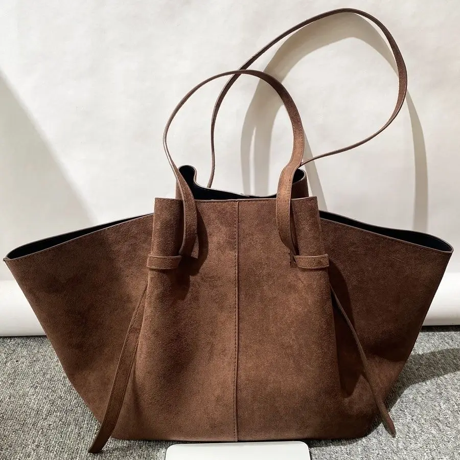 

Luxury Faux Suede Women's Tote Bag Large Capacity Shoulder Bag Designer Handbag Wing-shaped Storage Bag Chic Frosted Shoppingbag