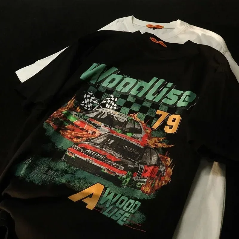 Graphic T Shirts Men Top Tshirt Women Short 90s Vintage Racing Cars New Hip Hop Oversized Sleeve Tops Summer Casual Tops