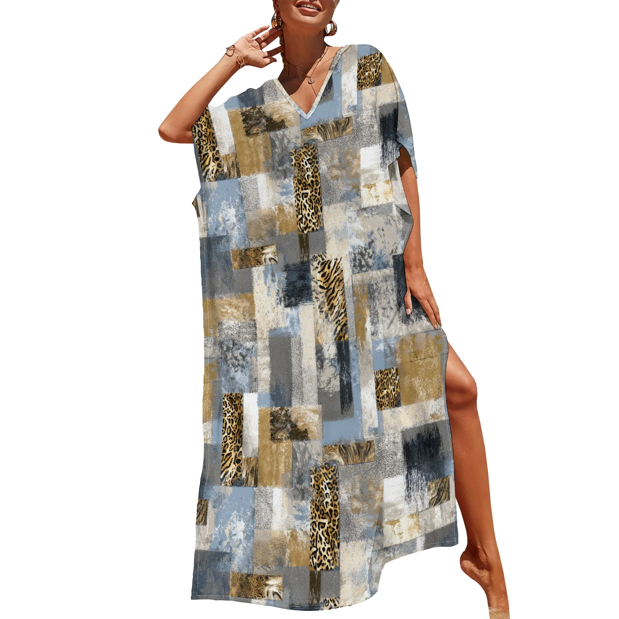 

Women's Boho Colorful Crewneck Floral Print Maxi Dresses Casual Short Sleeve Summer Beach Dress with
