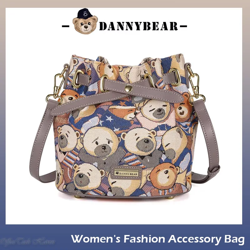 Danny Bear Starry Sky Bear Series Bucket Bag One Shoulder Messenger Bag Shopper Bag Organizer Retro Style Women's Fashion Access