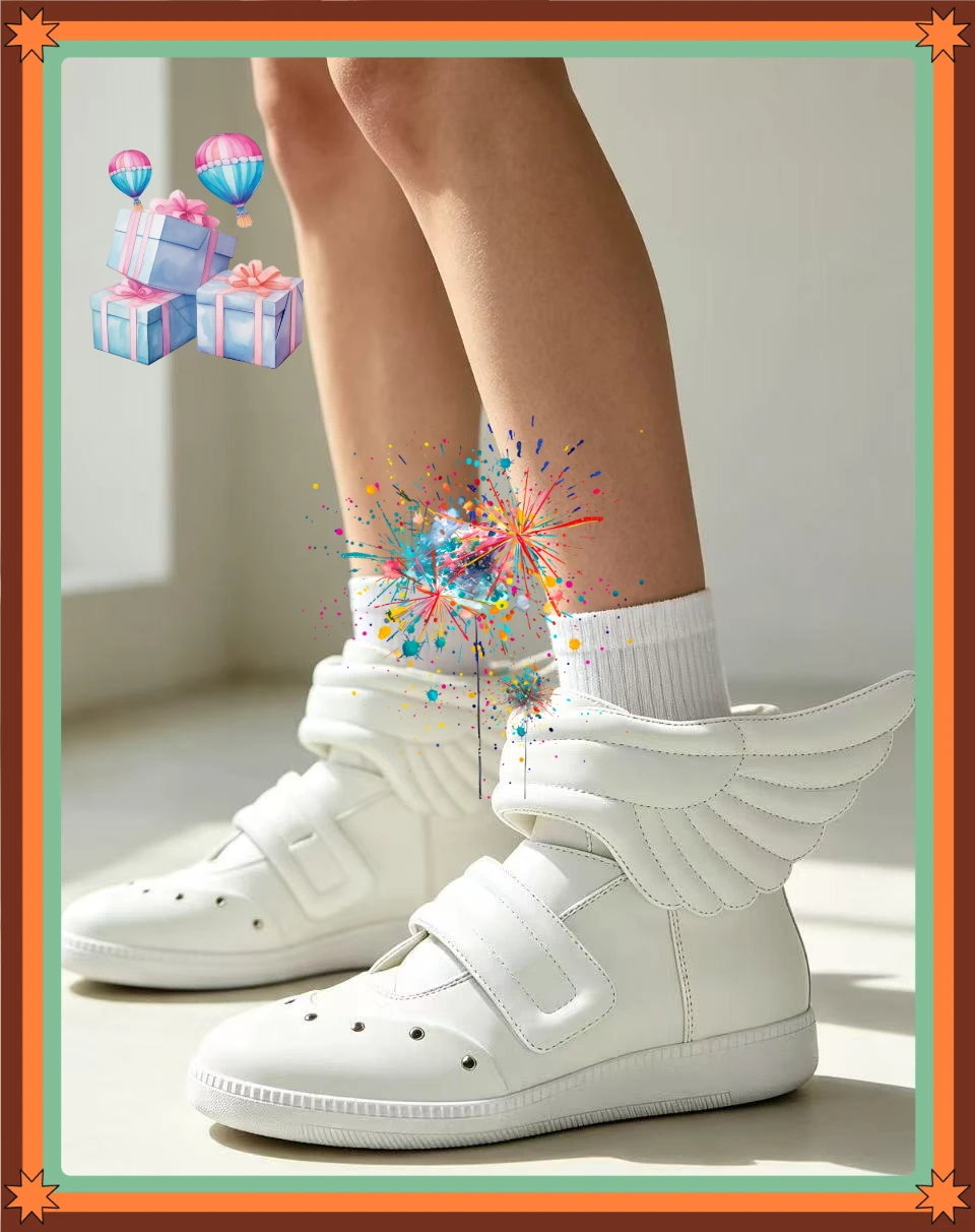 Ladies Shallow Mouth Design Single Belt Wing Shape Versatile Spring Autumn Light Retro Hot Men Diamond High-top Sports Shoes
