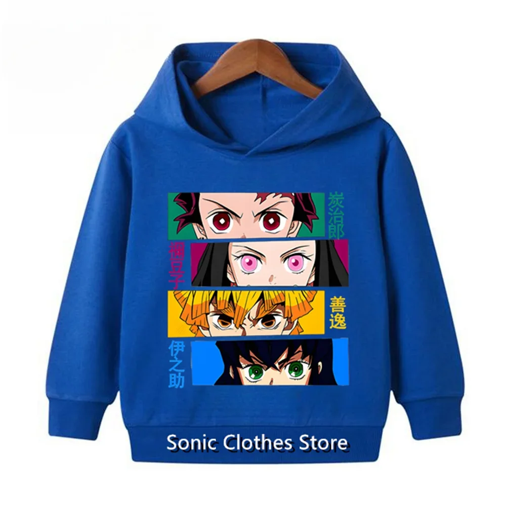 Anime Demon Slayer Children Hoodies Casual Girls Boys 3-12 Years Kids Black Coat Spring Autumn Fashion Sweatshirts Suit