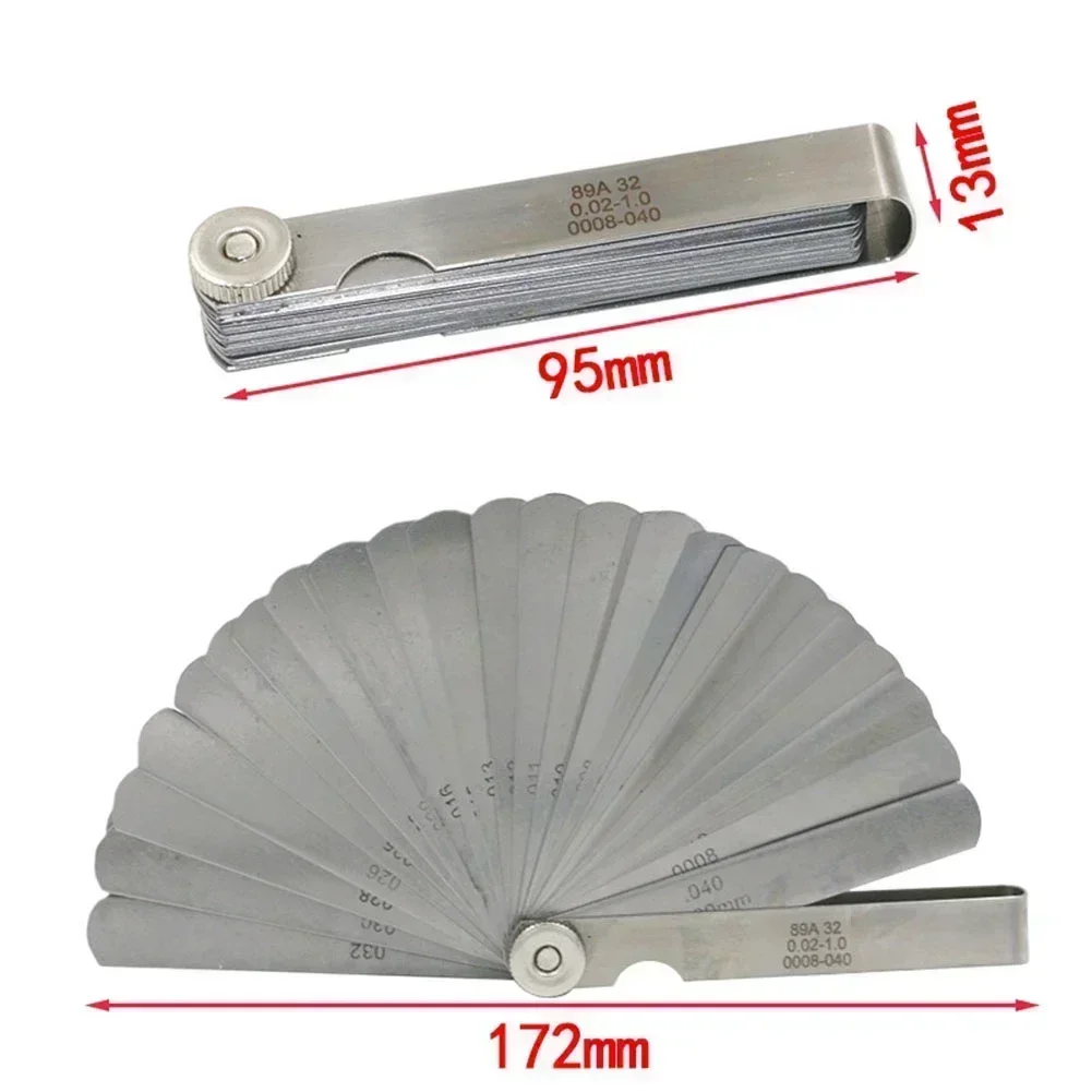32 Blades Feeler Gauge Stainless Steel Metric 0.02-1.00mm Gap Filler Tune Up Gauge Filler Gauge Valve Clearance Measurement Tool